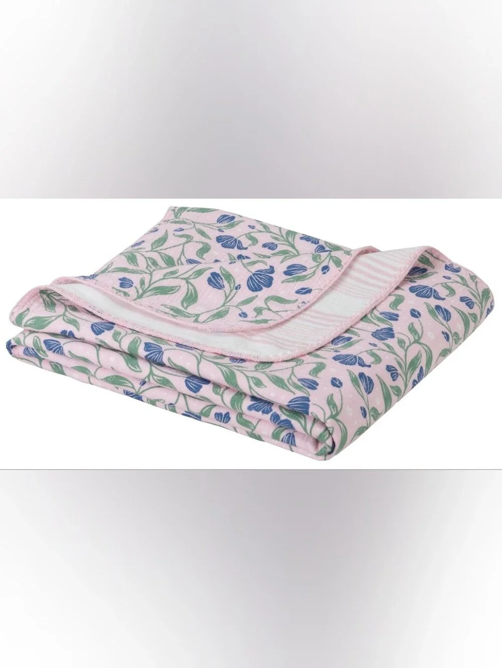 Artist Collection Cotton Gauze Floral Pink Throw Plush Striped Reverse 60x70 New
